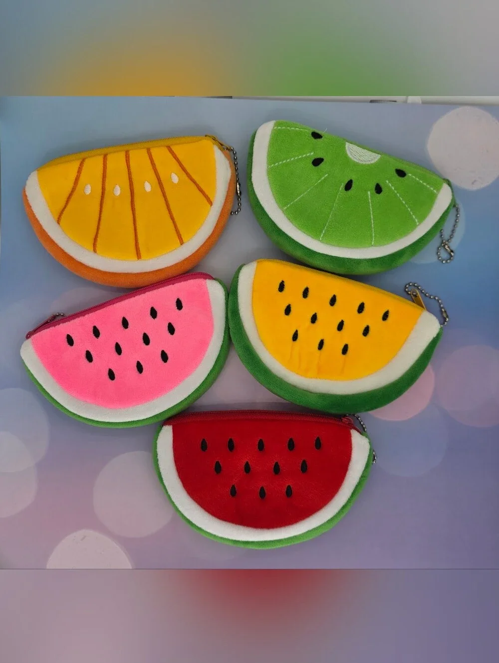 Plush Melon Fruit Coin Pouch Bundle Set